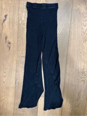 Free People FP Beach Ribbed Pants with Petal Hem Black